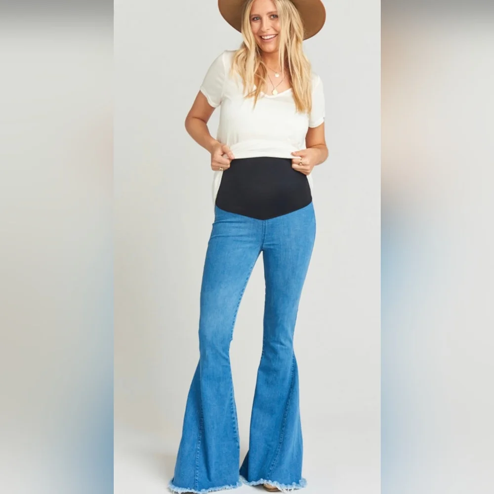 Women's Flare Jeans - Dark Blue - Picture 5 of 12